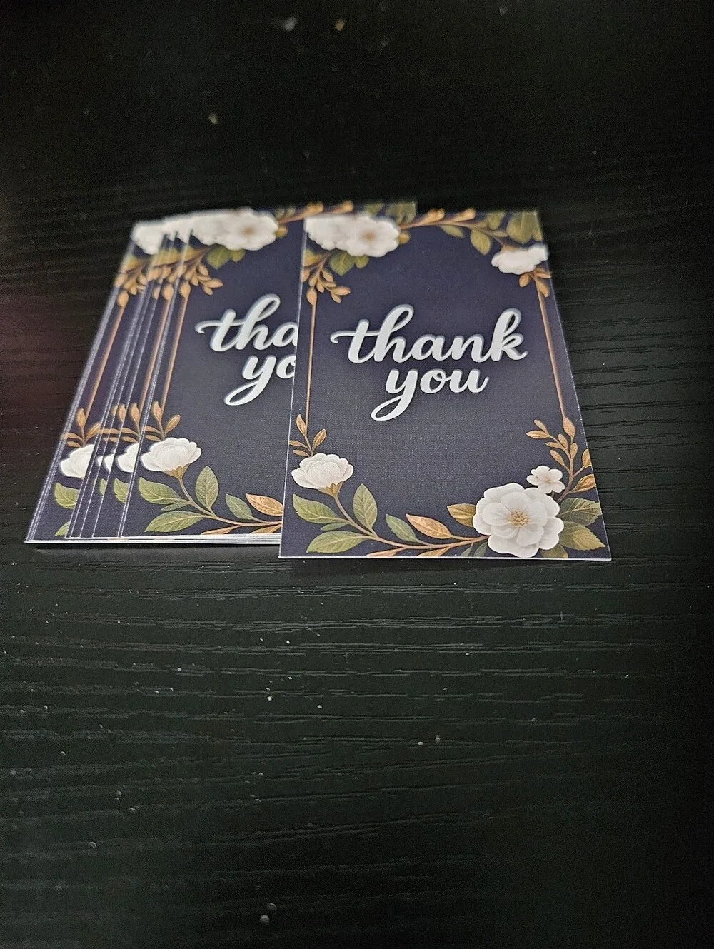 Navy Blue And White Rose Thank You cards
